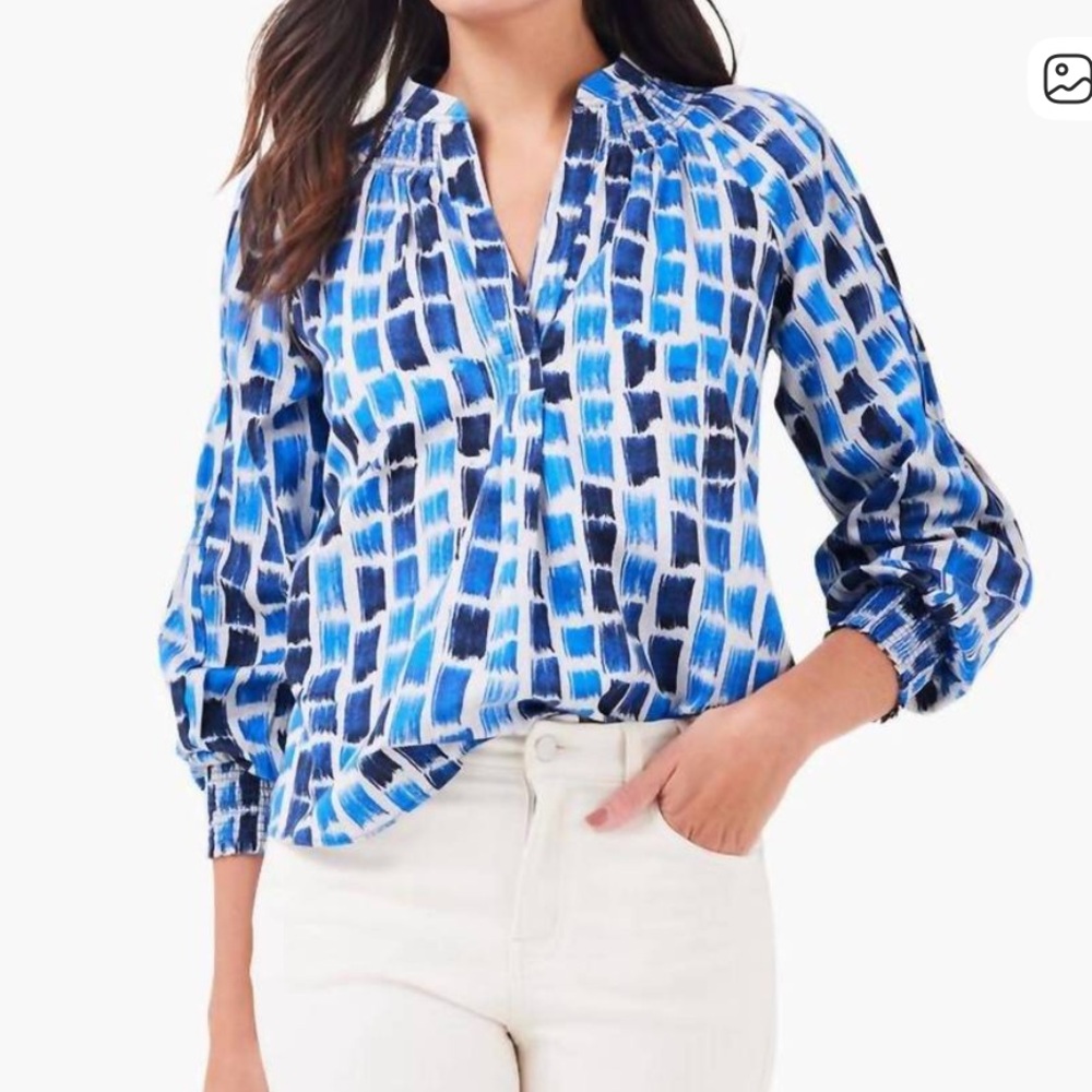 NWT NIC + ZOE brushstroke top in blue multi peasant